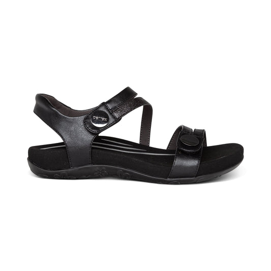 Aetrex Jess Adjustable Quarter Strap Sandal - Black