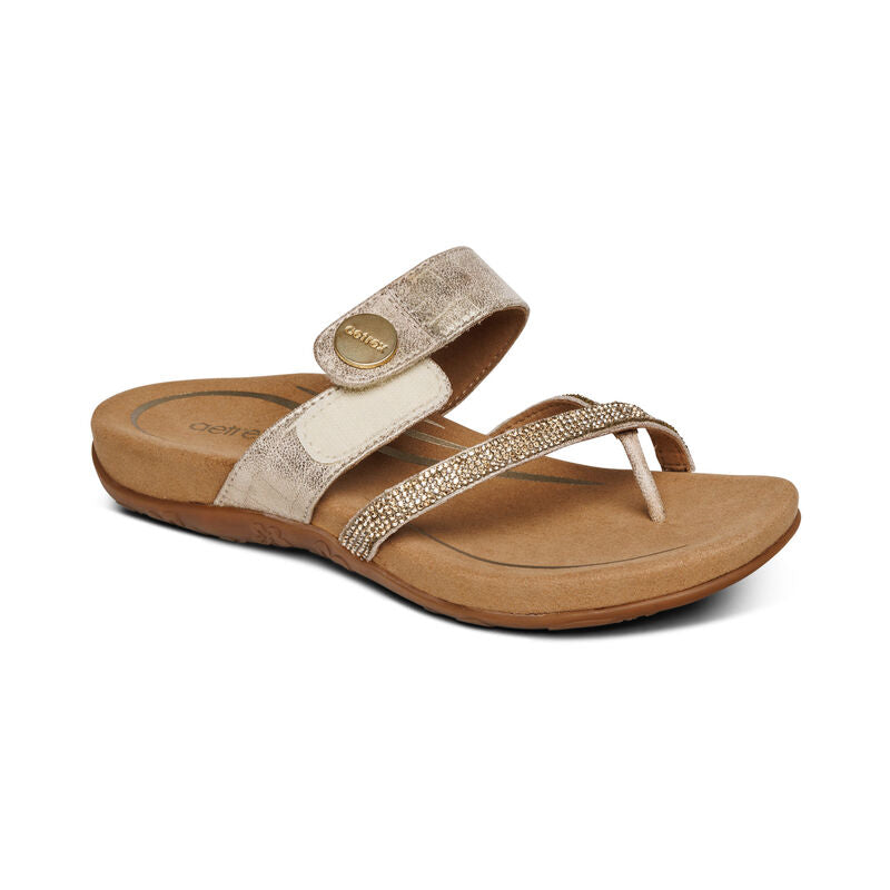 Aetrex Izzy Adjustable Slide Sandal - Gold