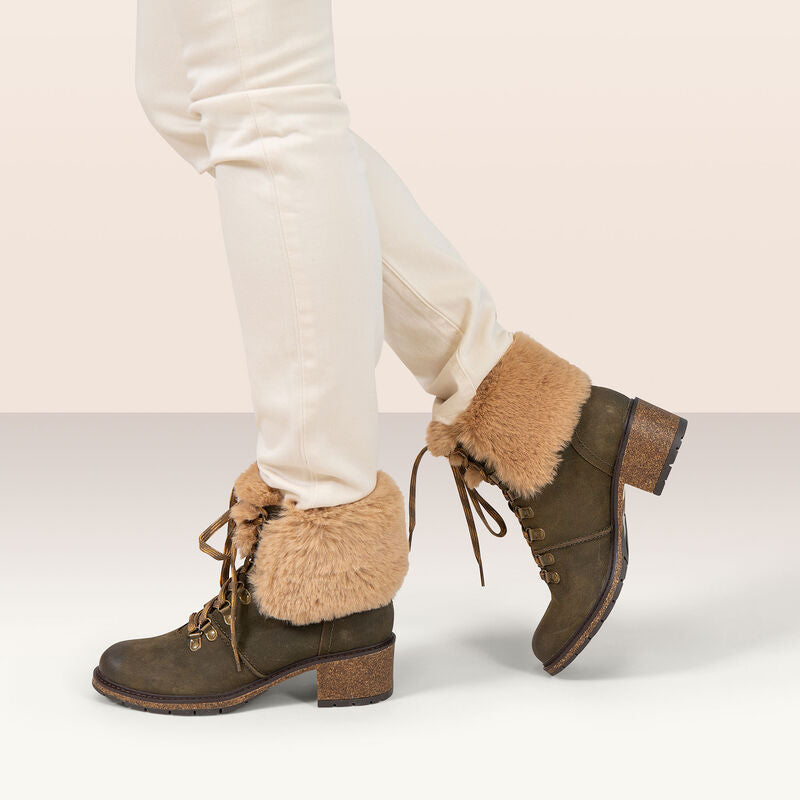 Aetrex Brooklyn Fur Lace-Up Boot - Khaki