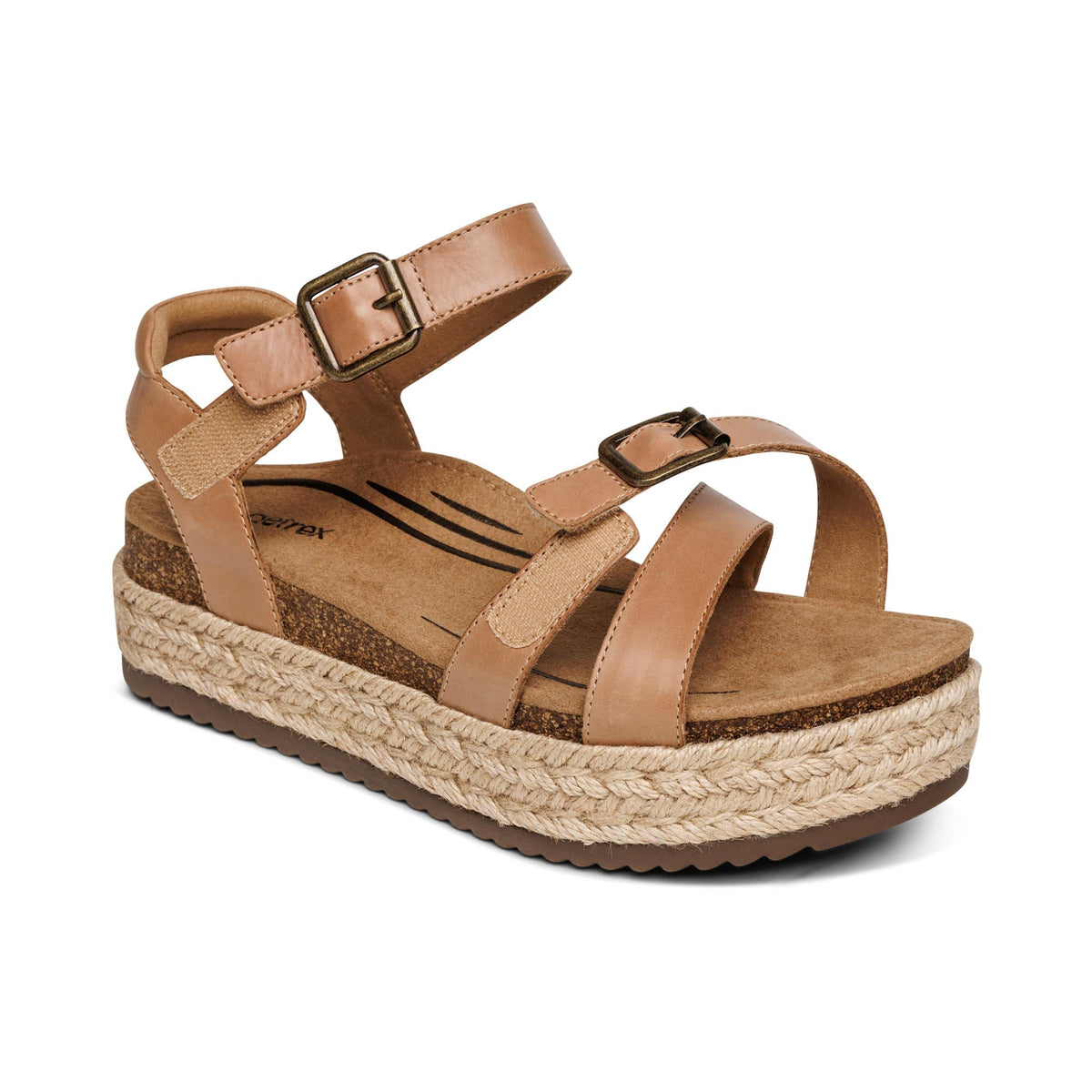 Aetrex Paula Arch Support Platform Sandal - Camel