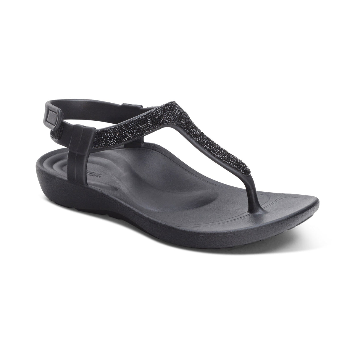 Aetrex Skyler Thong Sandal - Black Embellished