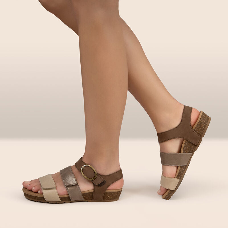 Aetrex Lilly Adjustable Quarter Strap Sandal - Taupe