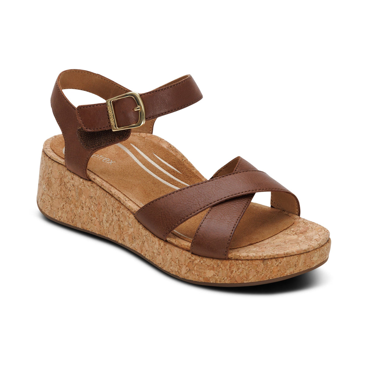 Aetrex Flora Adjustable Quarter Strap Wedge - Brown