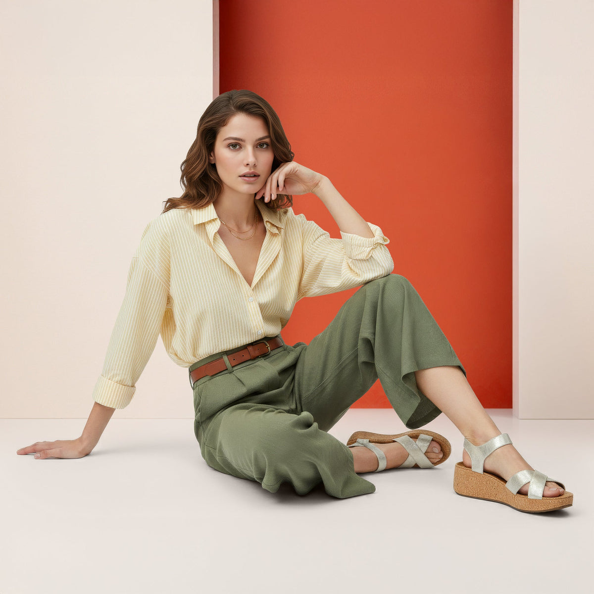 Aetrex Flora Adjustable Quarter Strap Wedge - Champagne