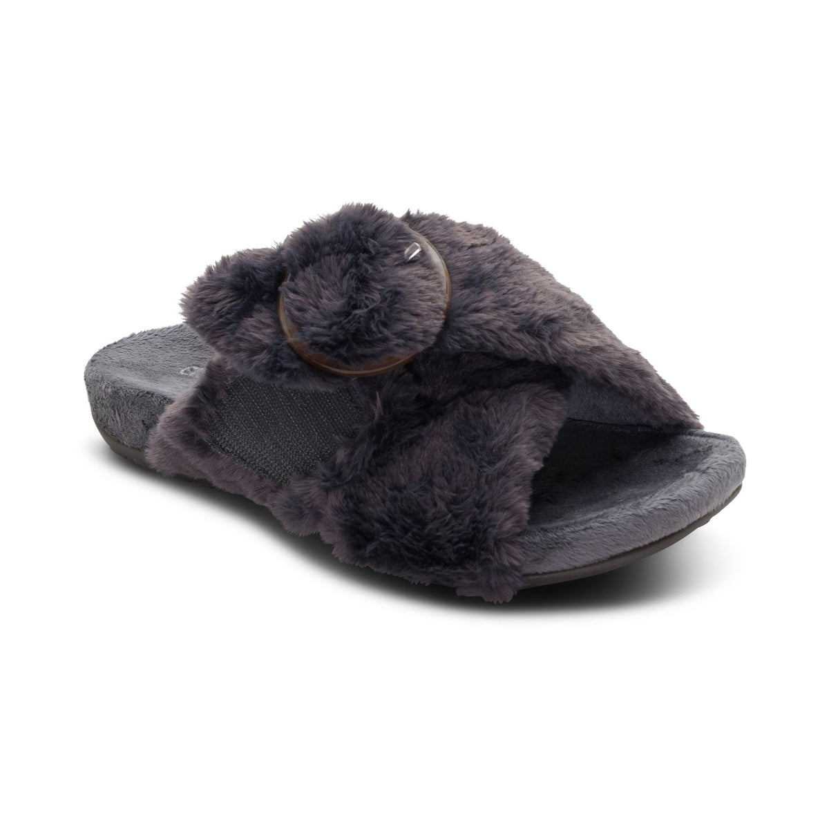 Aetrex Macy Open-Toe Slipper - Charcoal