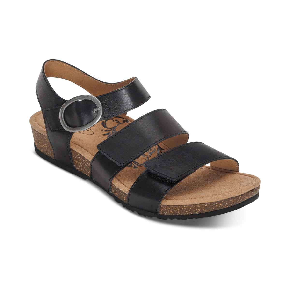 Aetrex Lilly Adjustable Quarter Strap Sandal - Black