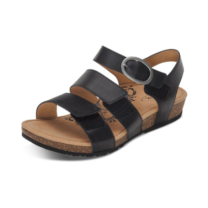 Aetrex Lilly Adjustable Quarter Strap Sandal - Black