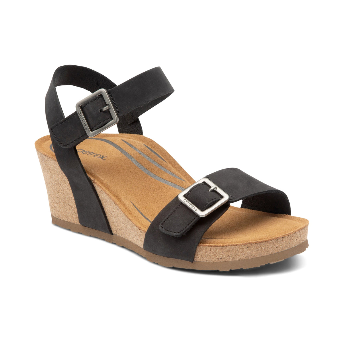 Aetrex Lexa Quarter Strap Wedge - Black