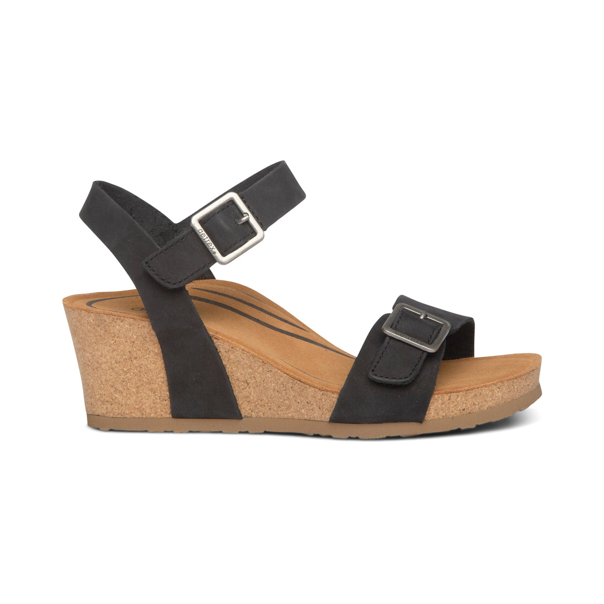 Aetrex Lexa Quarter Strap Wedge - Black