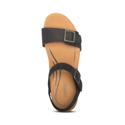 Aetrex Lexa Quarter Strap Wedge - Black