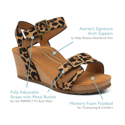 Aetrex Lexa Quarter Strap Wedge - Walnut