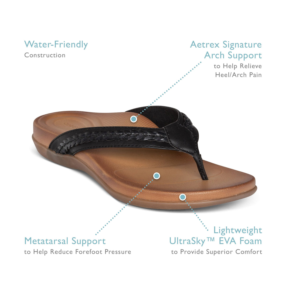Aetrex Emmy Braided Thong Sandal - Brown