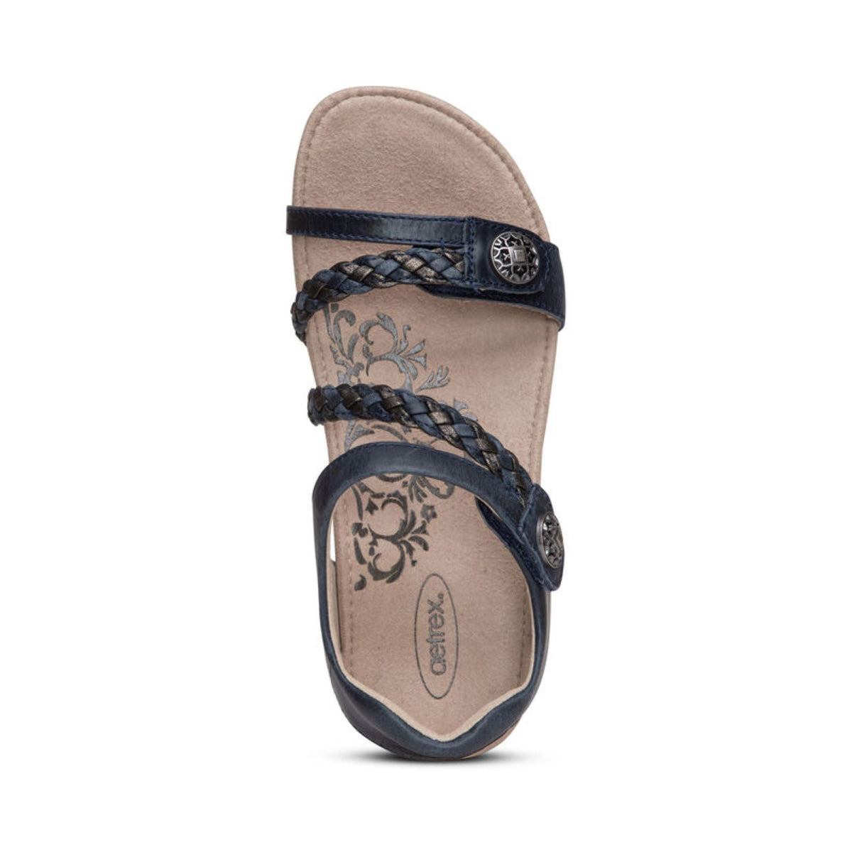 Aetrex Jillian Braided Quarter Strap Sandal - Navy
