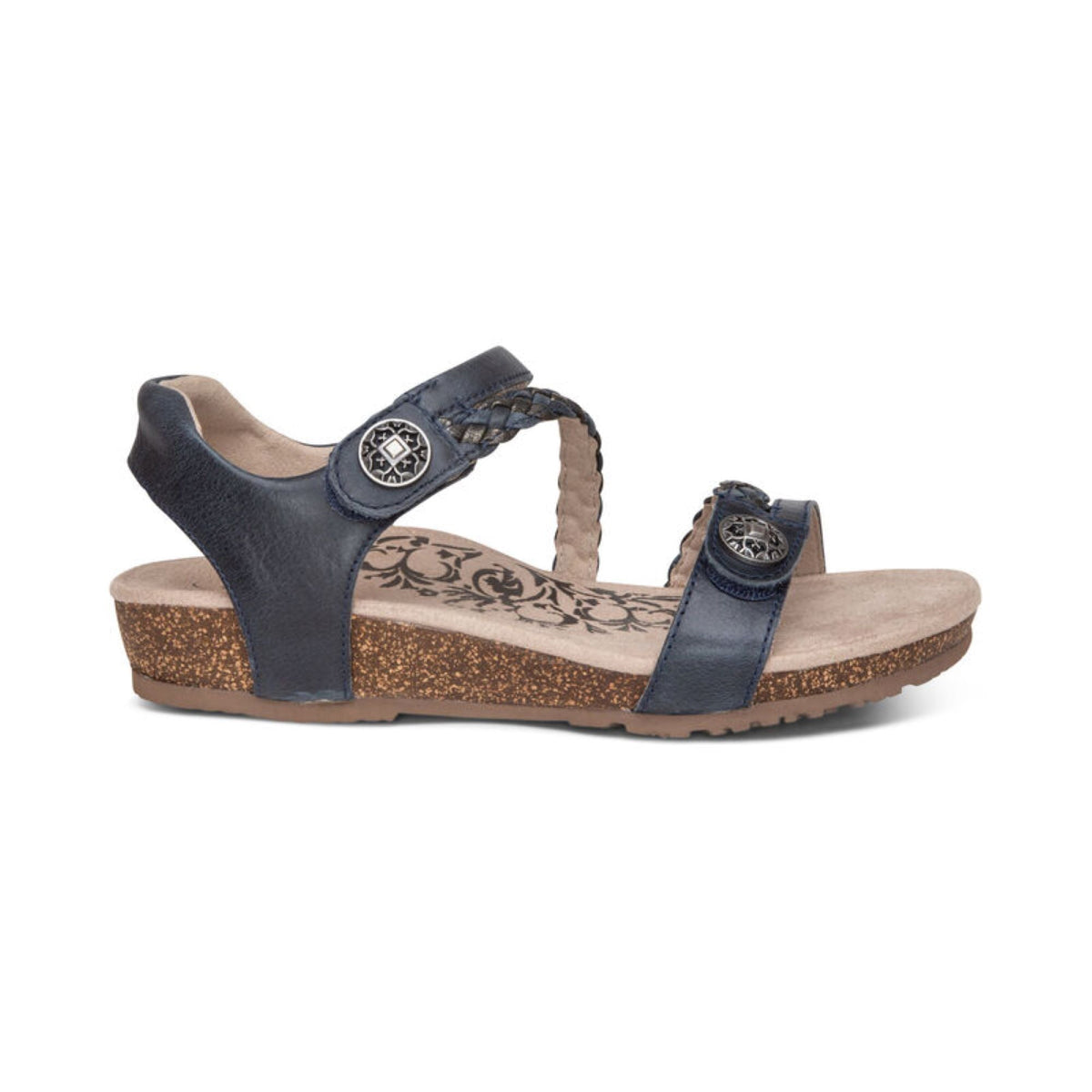 Aetrex Jillian Braided Quarter Strap Sandal - Navy