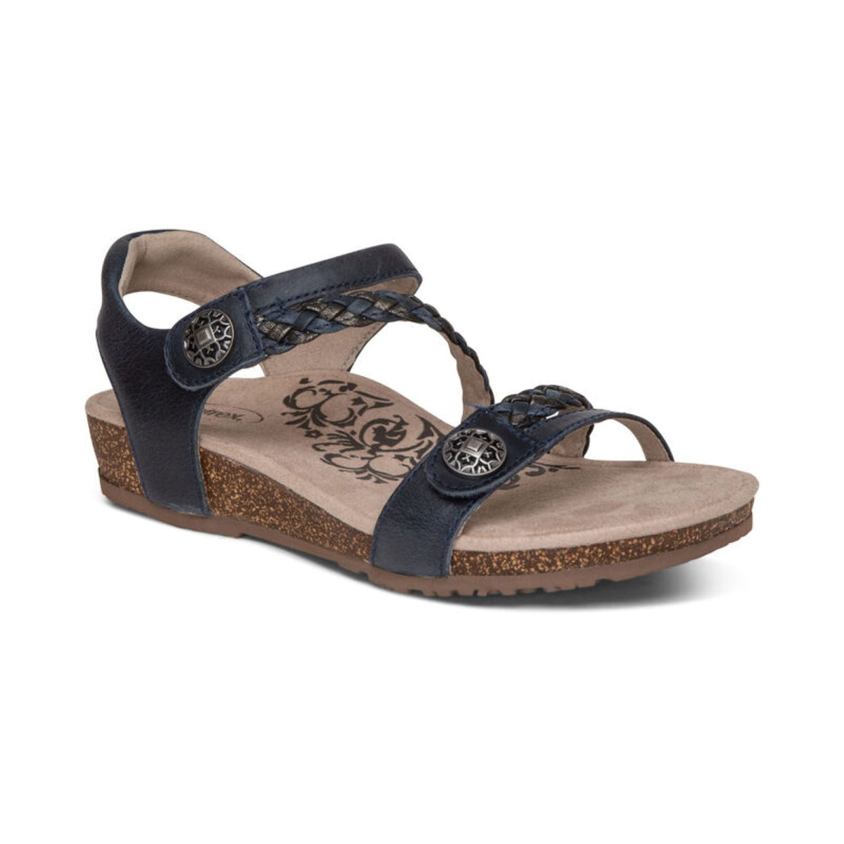 Aetrex Jillian Braided Quarter Strap Sandal - Navy
