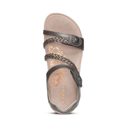 Aetrex Jillian Braided Quarter Strap Sandal - Gunmetal