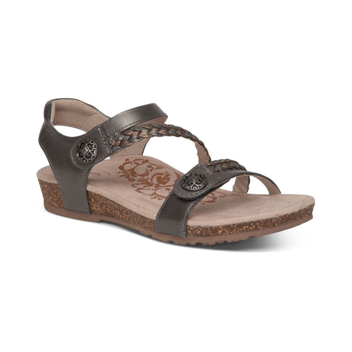 Aetrex Jillian Braided Quarter Strap Sandal - Gunmetal