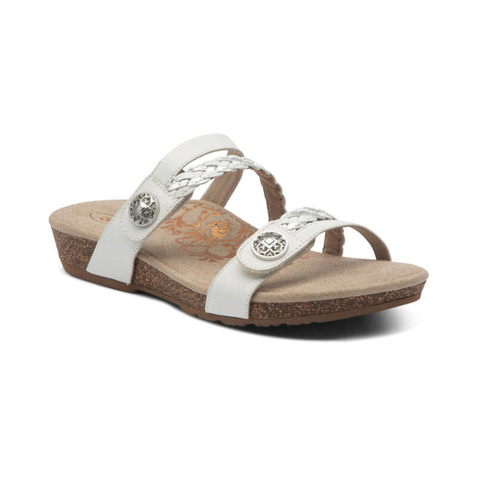 Aetrex Janey Braided Slide - White