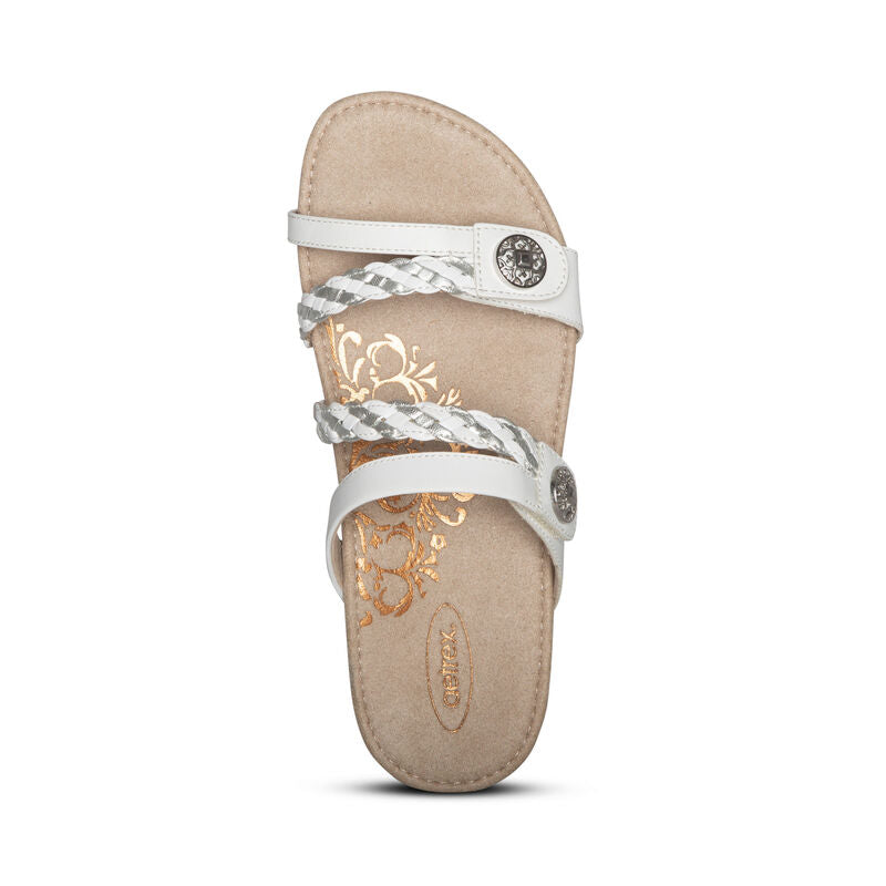 Aetrex Janey Braided Slide - White