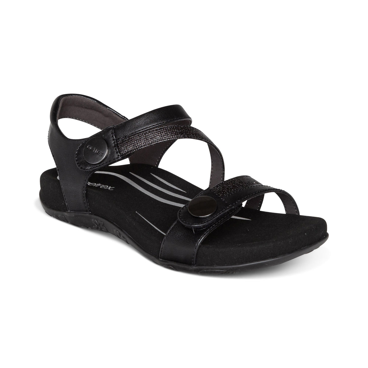 Aetrex Jess Adjustable Quarter Strap Sandal - Black