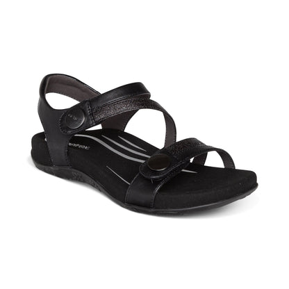 Aetrex Jess Adjustable Quarter Strap Sandal - Black