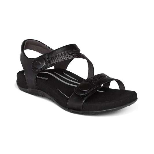 Aetrex Jess Adjustable Quarter Strap Sandal - Black