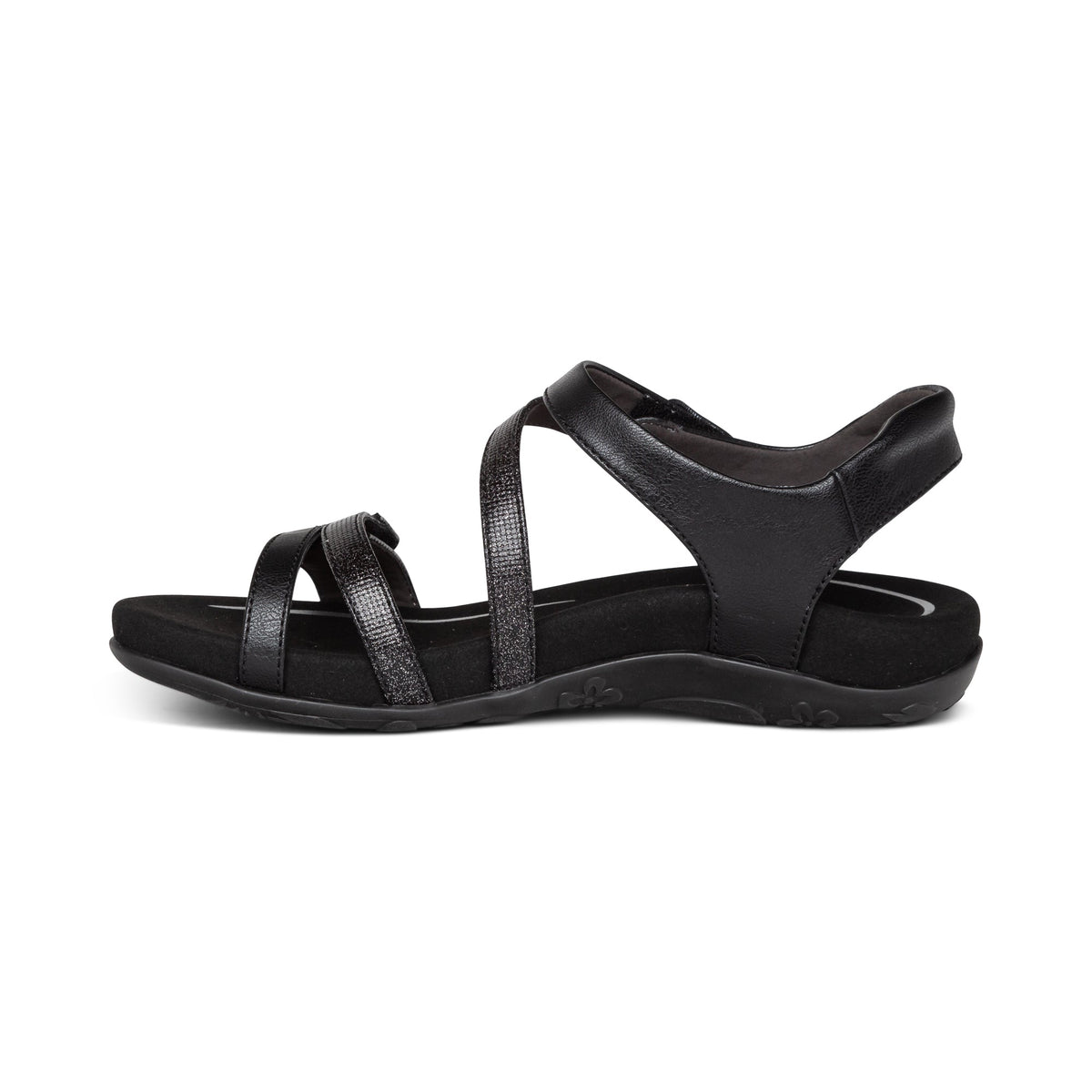 Aetrex Jess Adjustable Quarter Strap Sandal - Black