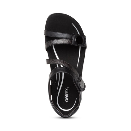 Aetrex Jess Adjustable Quarter Strap Sandal - Black