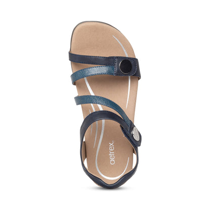 Aetrex Jess Adjustable Quarter Strap Sandal - Navy