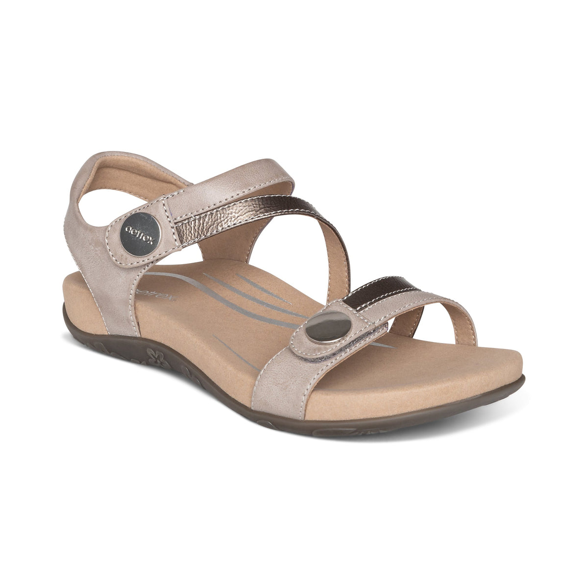 Aetrex Jess Adjustable Quarter Strap Sandal - Smoke