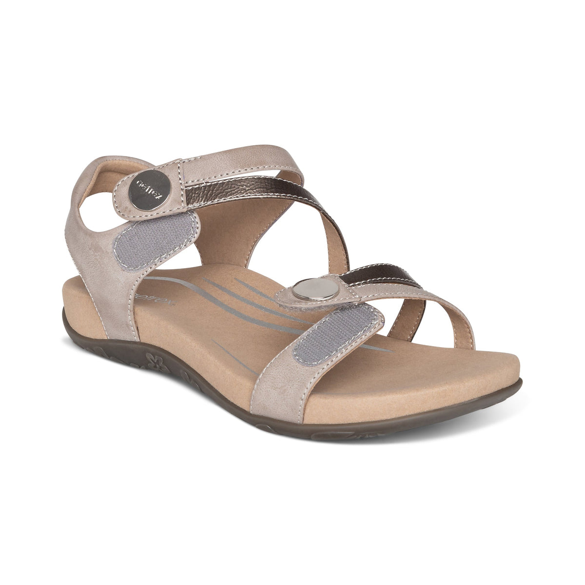 Aetrex Jess Adjustable Quarter Strap Sandal - Smoke