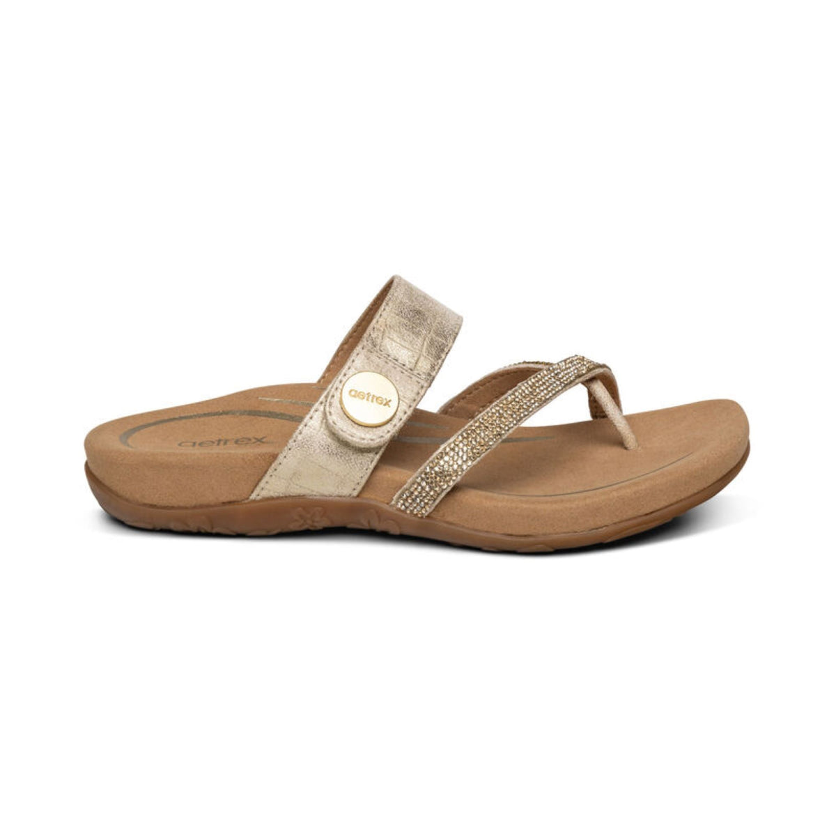 Aetrex Izzy Adjustable Slide Sandal - Gold