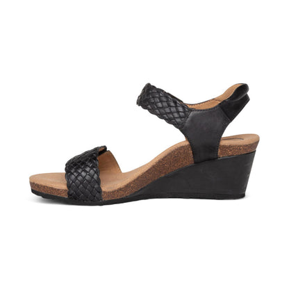 Aetrex Grace Adjustable Woven Wedge - Black