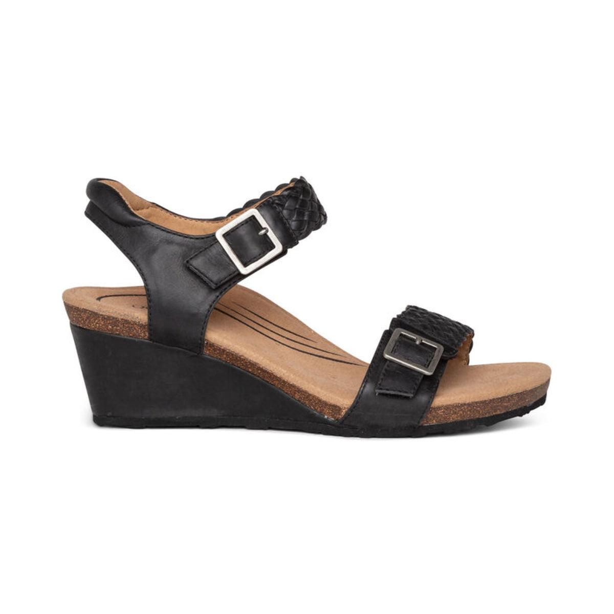 Aetrex Grace Adjustable Woven Wedge - Black