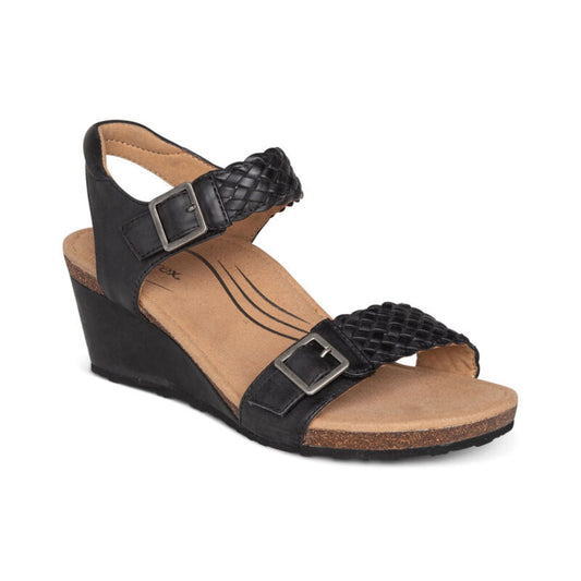 Aetrex Grace Adjustable Woven Wedge - Black