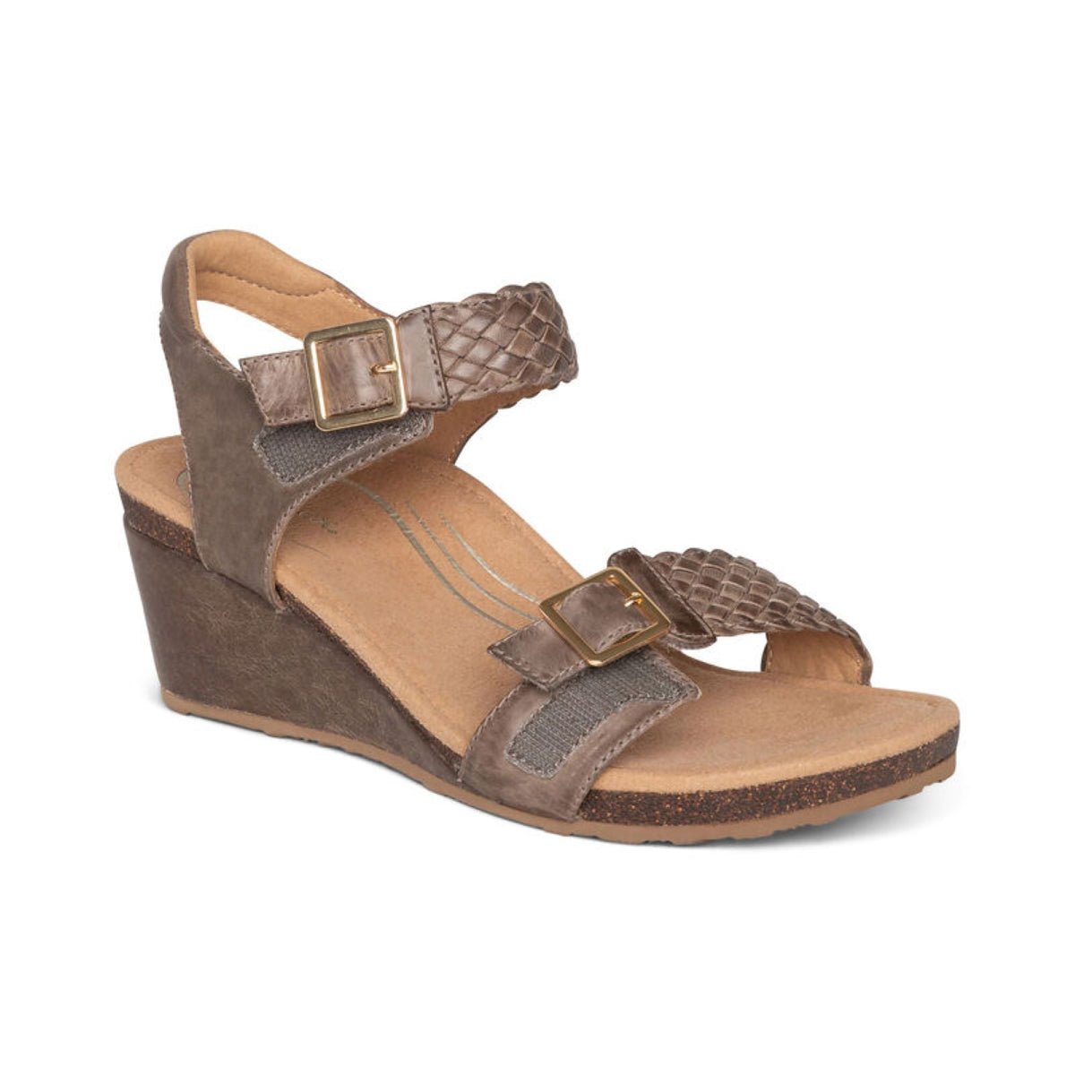 Aetrex Grace Adjustable Woven Wedge - Taupe