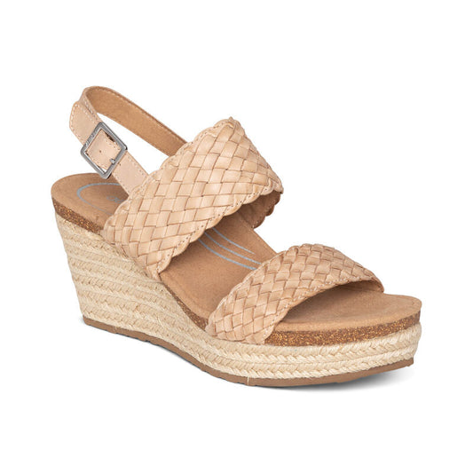 Aetrex Summer Woven Quarter Strap Wedge - Bone