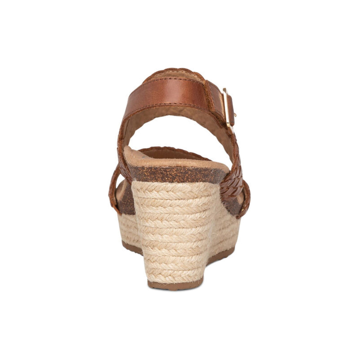Aetrex Summer Woven Quarter Strap Wedge - Cognac