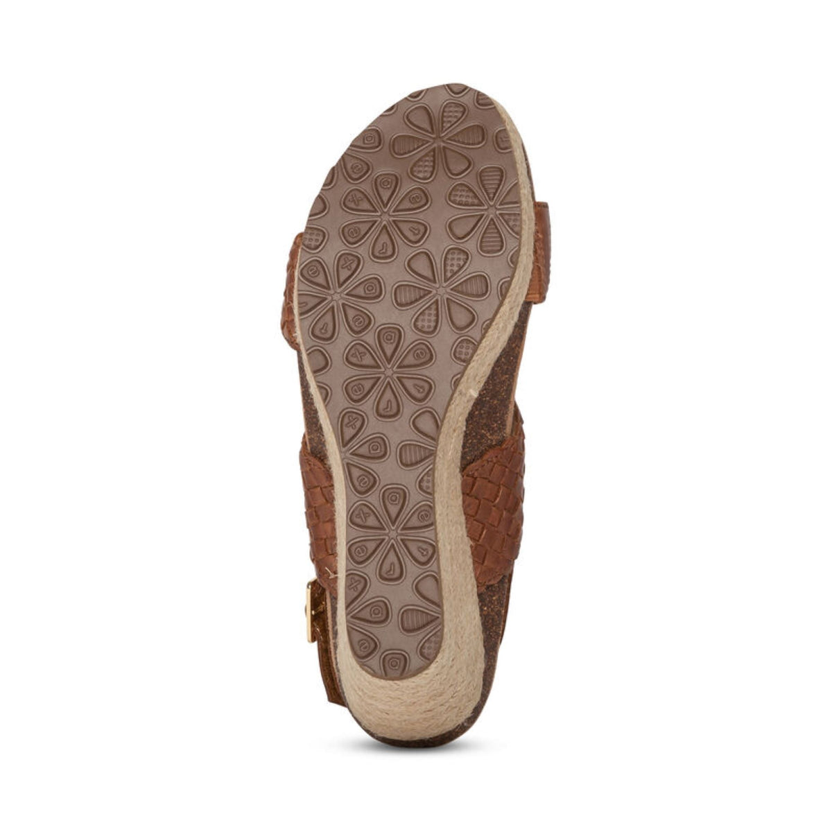 Aetrex Summer Woven Quarter Strap Wedge - Cognac