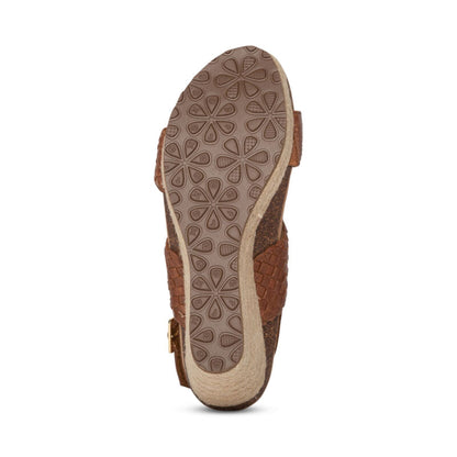 Aetrex Summer Woven Quarter Strap Wedge - Cognac