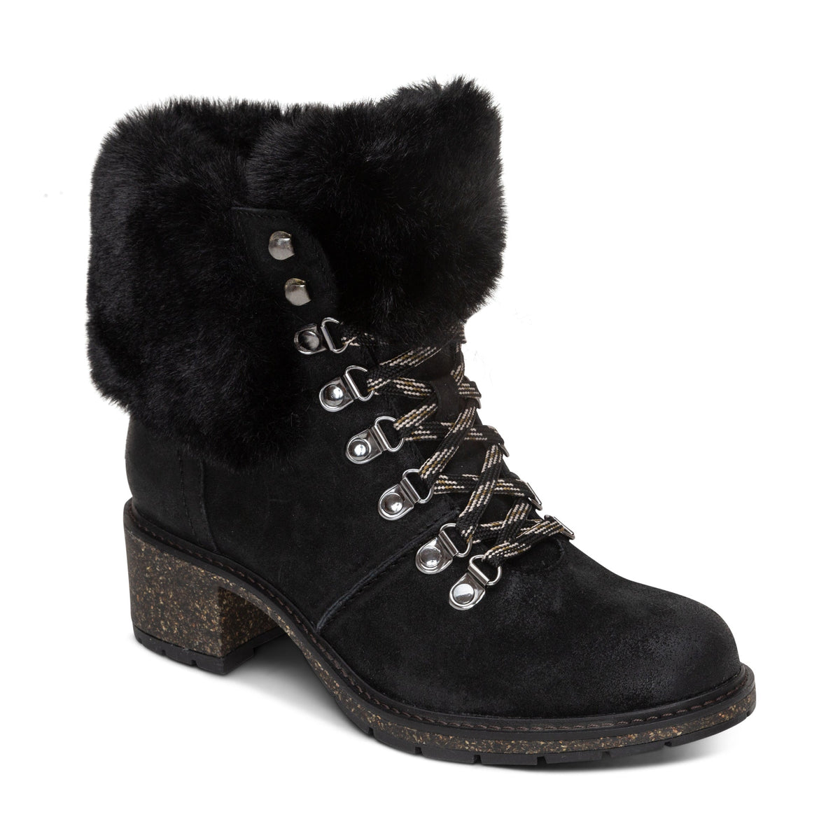 Aetrex Brooklyn Fur Lace-Up Boot - Black