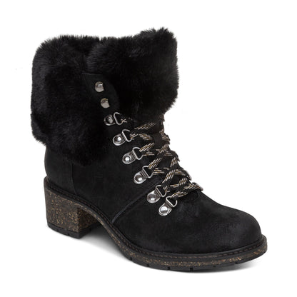 Aetrex Brooklyn Fur Lace-Up Boot - Black