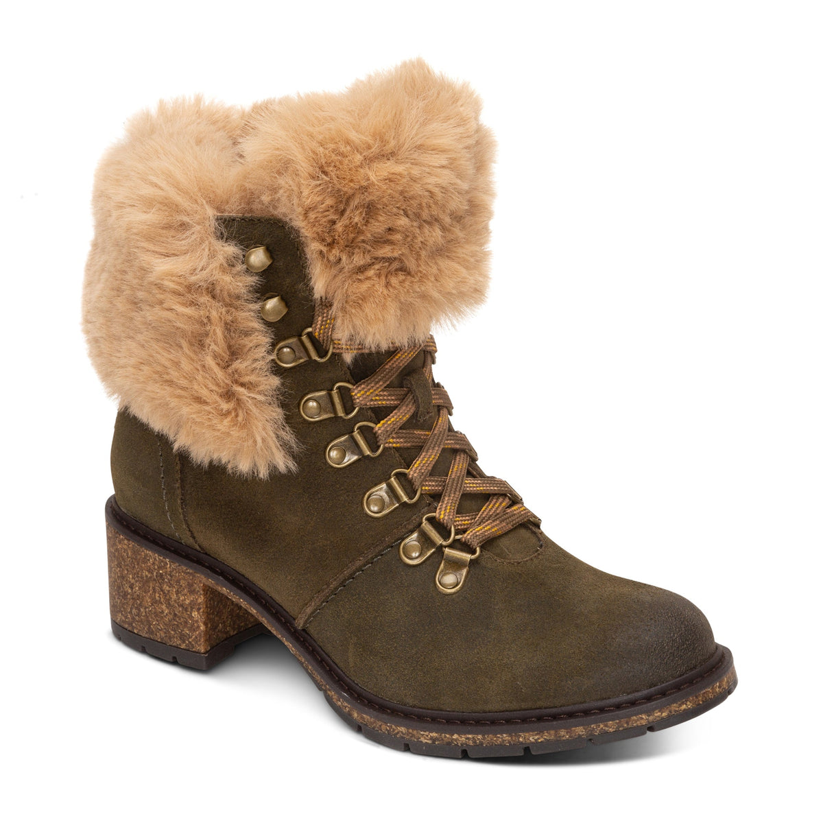 Aetrex Brooklyn Fur Lace-Up Boot - Khaki