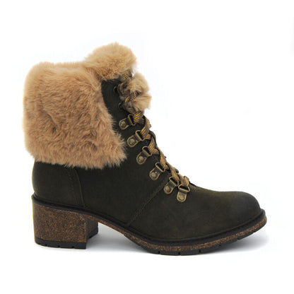 Aetrex Brooklyn Fur Lace-Up Boot - Khaki