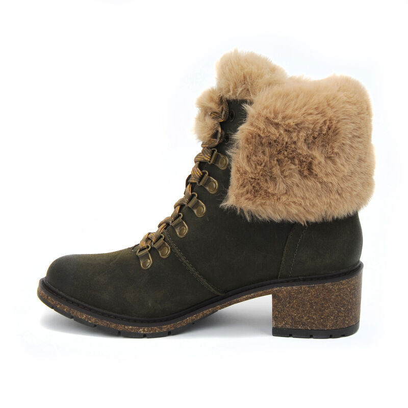 Aetrex Brooklyn Fur Lace-Up Boot - Khaki