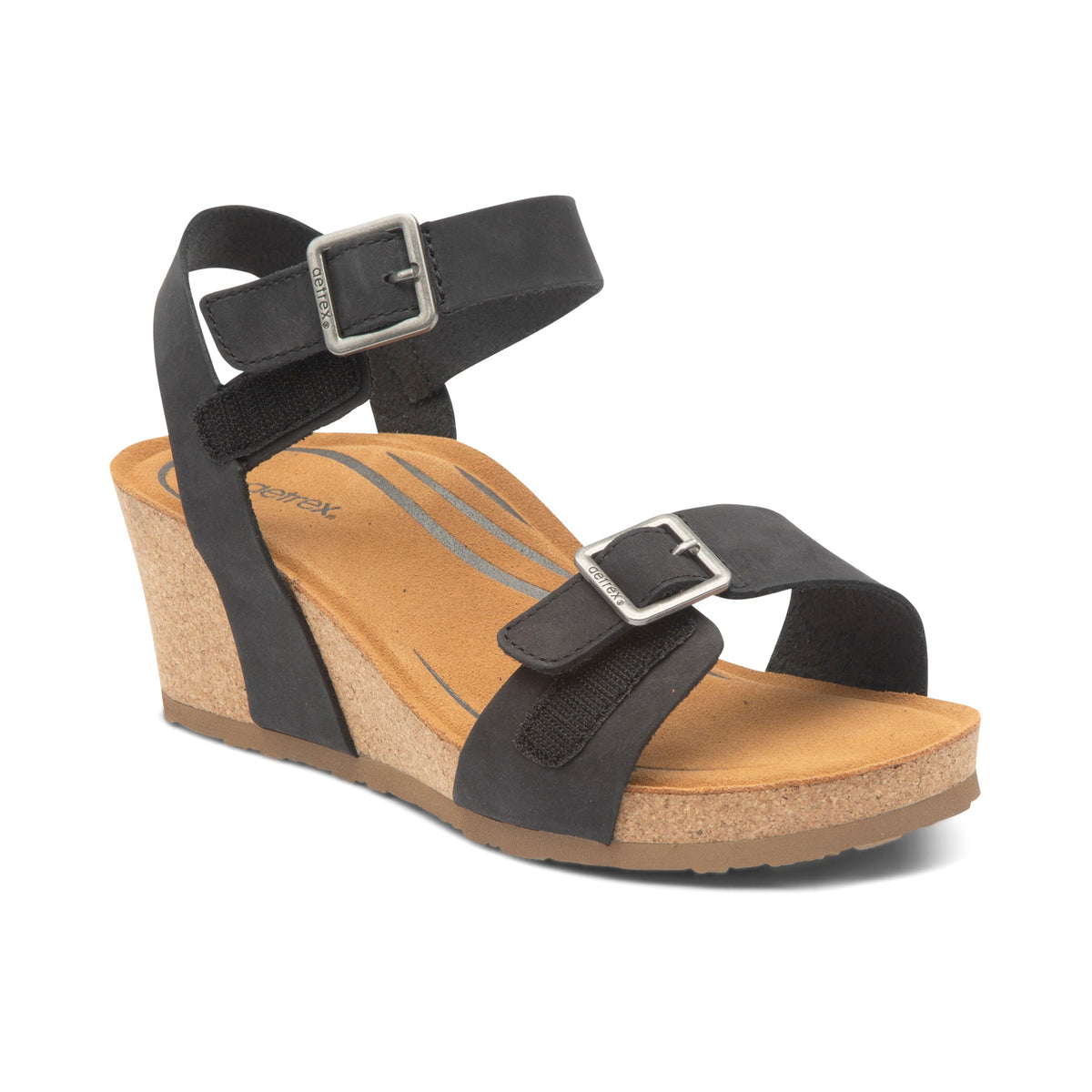 Aetrex Lexa Quarter Strap Wedge - Black