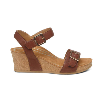 Aetrex Lexa Quarter Strap Wedge - Walnut
