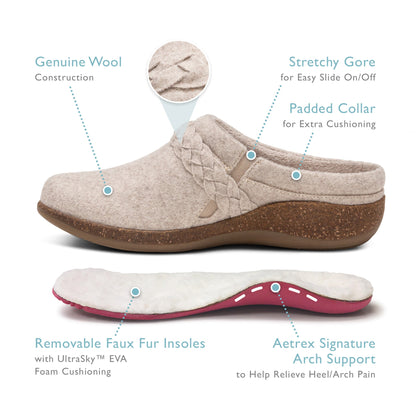 Aetrex Libby Comfort Clog - Oatmeal Wool