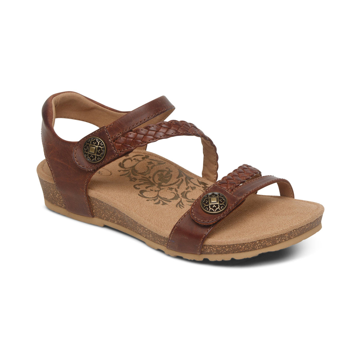 Aetrex Jillian Braided Quarter Strap Sandal - Walnut