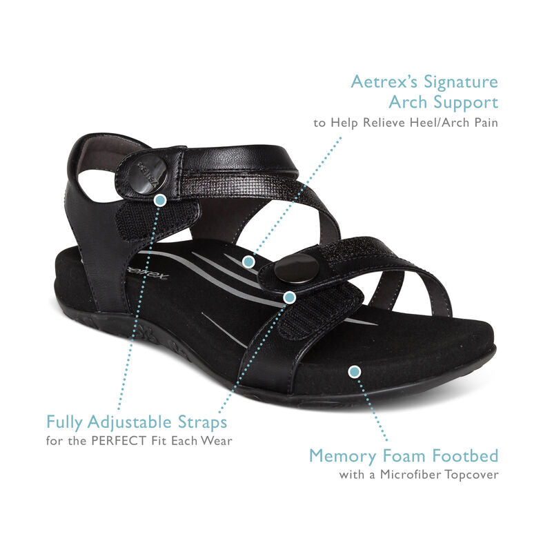 Aetrex Jess Adjustable Quarter Strap Sandal - White